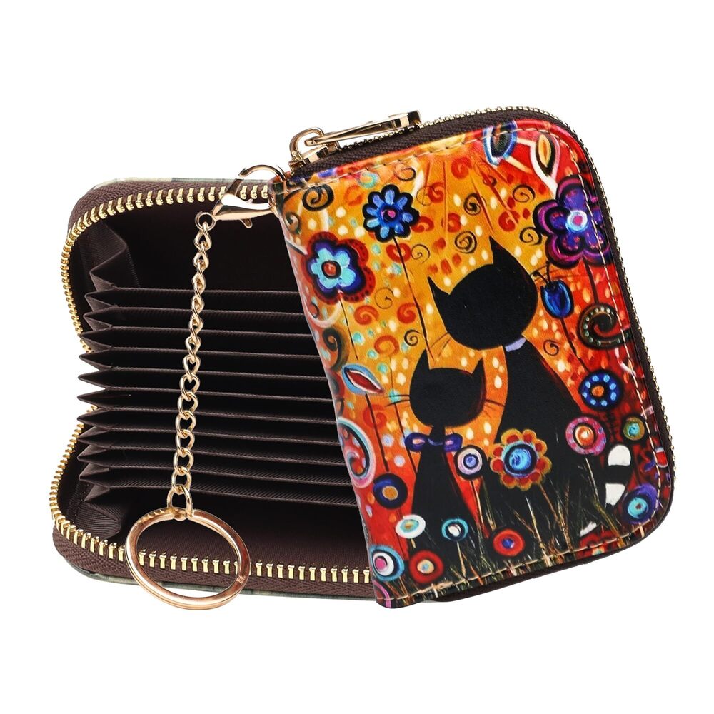 8641 RFID Credit Card Holder Wallets Leather Zipper Card Case Keychain